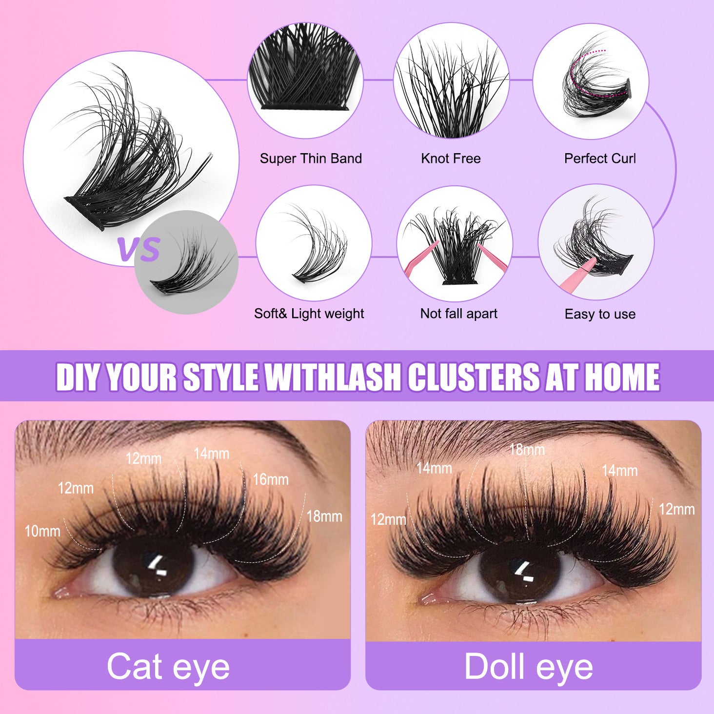 Classic Cat eyes - Single cluster thickened 60D curling eyelashes