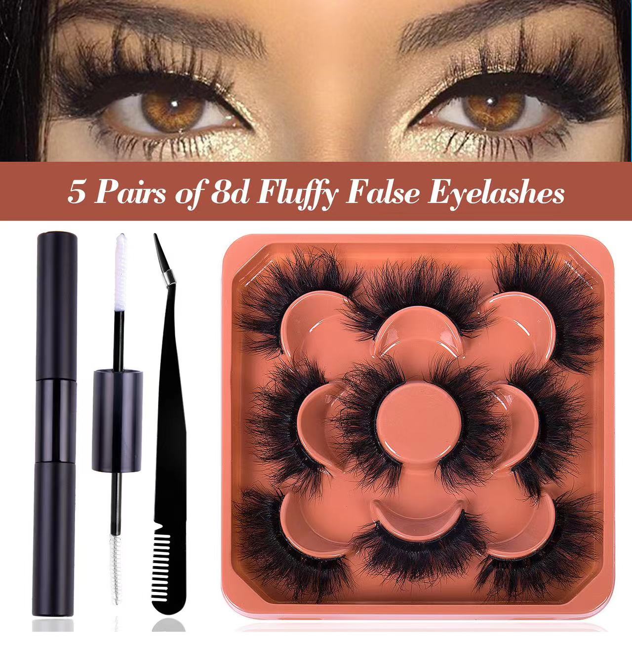 Fluffy - Thick mink hair 5D false eyelashes 5 pairs