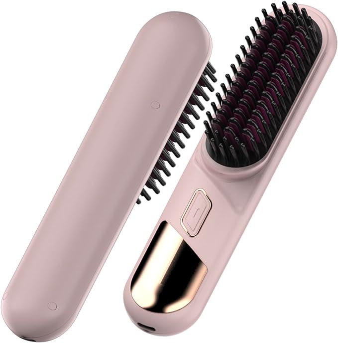 Cordless Straightener Straight Hair Brush, Negative ion Thermal Hair Care Portable Mini Straight Hair Comb, Dual use Straight curl and Smooth Hair Quality, 360 ° Anti Scald, USB Charging