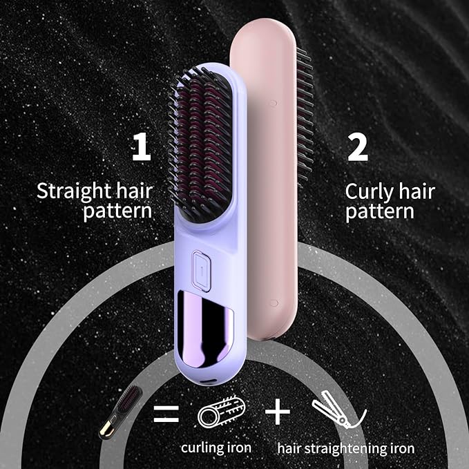 Cordless Straightener Straight Hair Brush, Negative ion Thermal Hair Care Portable Mini Straight Hair Comb, Dual use Straight curl and Smooth Hair Quality, 360 ° Anti Scald, USB Charging