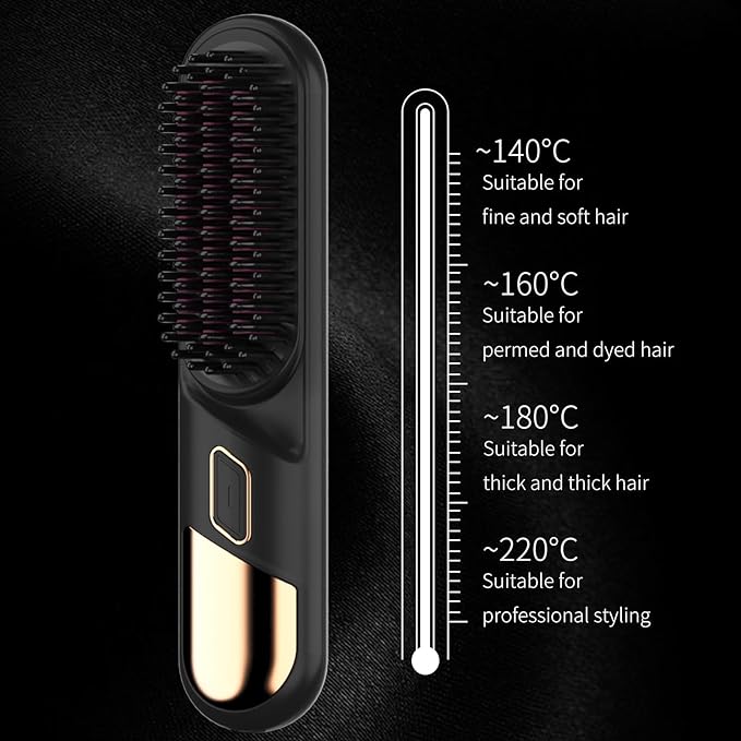 Cordless Straightener Straight Hair Brush, Negative ion Thermal Hair Care Portable Mini Straight Hair Comb, Dual use Straight curl and Smooth Hair Quality, 360 ° Anti Scald, USB Charging